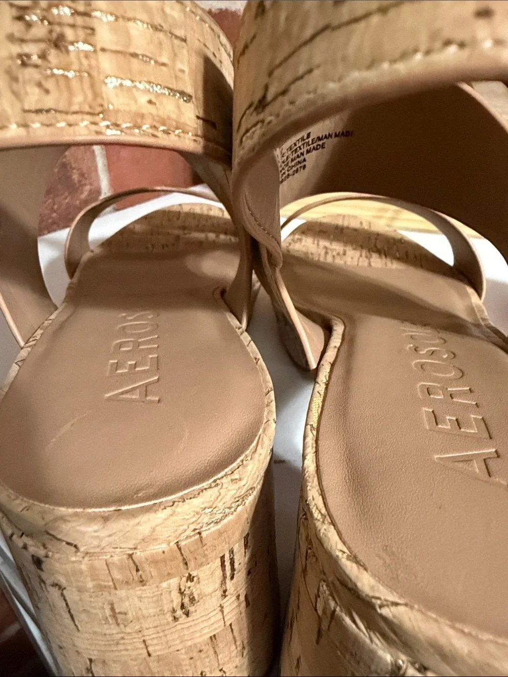 AEROSOLES Cork-Effect Platform Sandals — Natural Tan